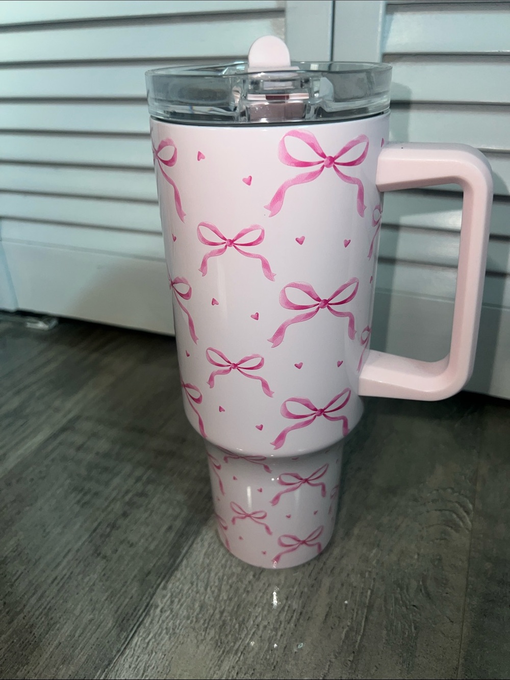Pink Bow Print Travel Tumbler Mug